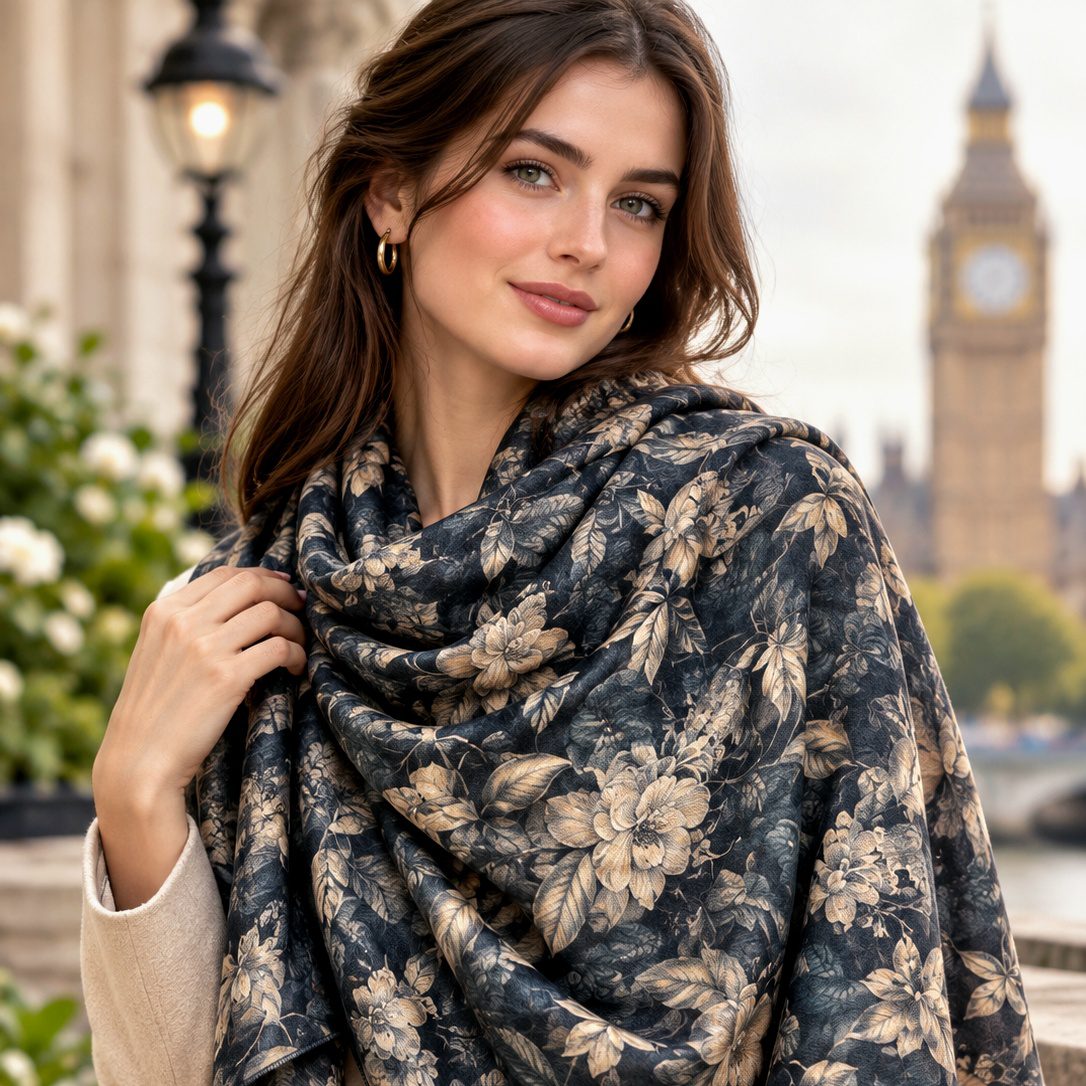 Premium Floral Pashmina Stole In Black