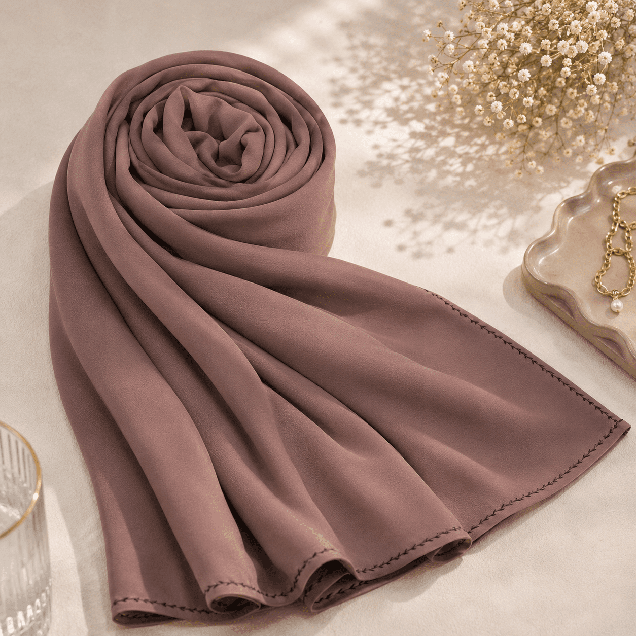 Royal Georgette Hijab Scarf In Rose Taupe - Image 4