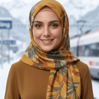 Premium Leaf Georgette Hijab Scarf In Mustard By Haya Drapes