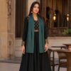 Premium Metallic Georgette Stole In Deep Sea Green