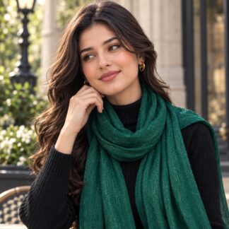 Premium Metallic Georgette Stole In Deep Sea Green
