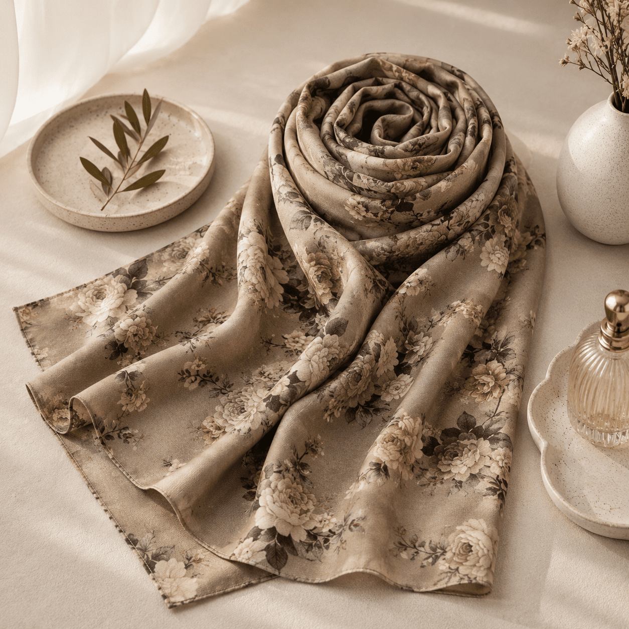 Premium Wool Hijab Scarf In Creme Brown - Image 4
