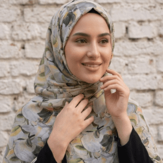 Premium Georgette Hijab Scarf In Yellow and Green By Haya Drapes