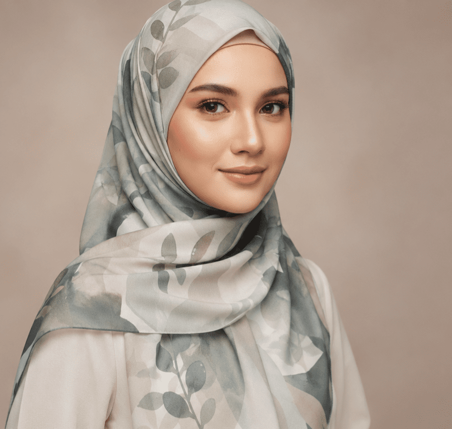 Leaves In Premium Georgette Hijab Scarf - Green