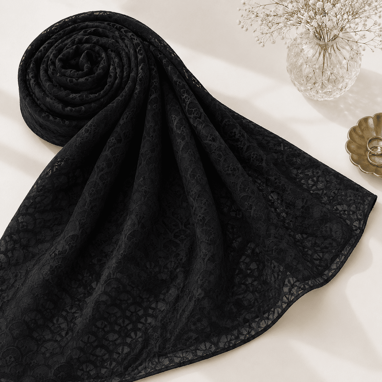 Premium Woven Chiffon Hijab Scarf In Classic Black - Image 4