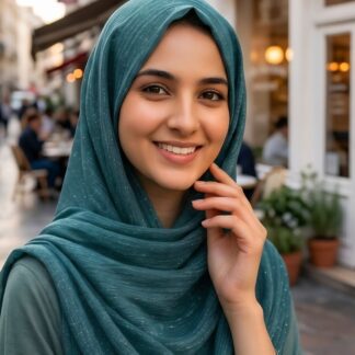 Premium Metallic Georgette Hijab Scarf In Deep Sea Green By Haya Drapes
