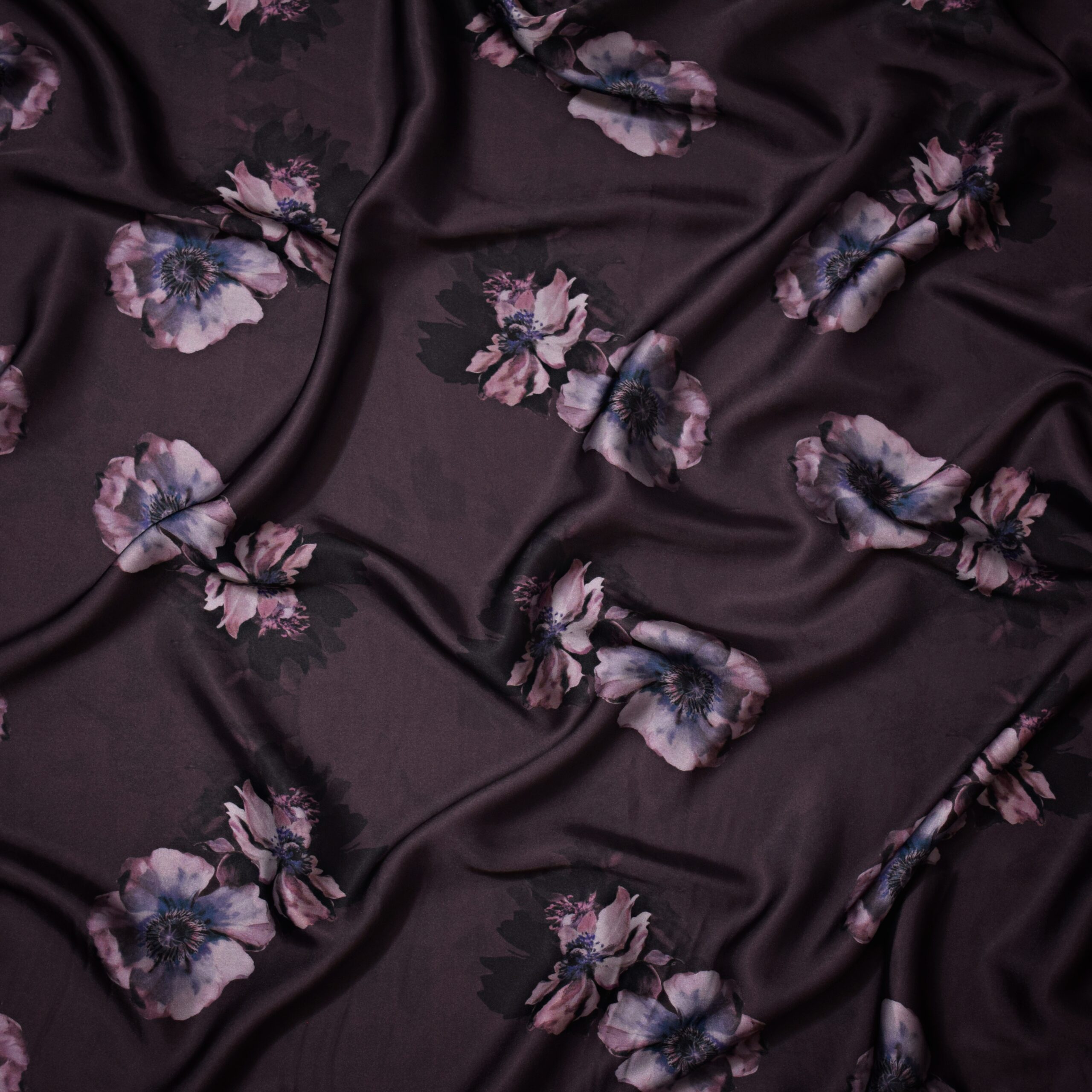 Floral Print Premium Satin Hijab Scarf – Coffee - Image 2