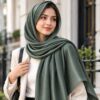 Premium Wave Satin Stole In Dusty Green