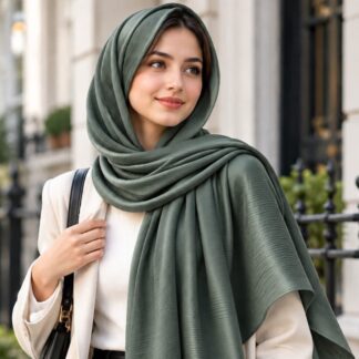 Premium Wave Satin Stole In Dusty Green