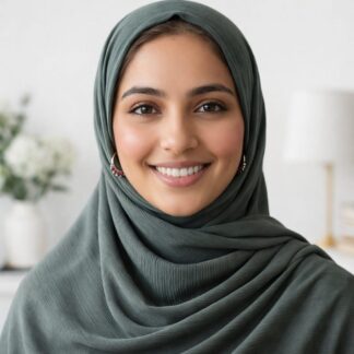 Premium Wave Satin Hijab Scarf In Dusty Green By Haya Drapes