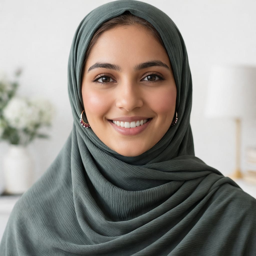 Premium Wave Satin Hijab Scarf In Dusty Green By Haya Drapes