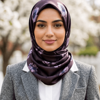 Floral Print Premium Satin Hijab Scarf – Coffee