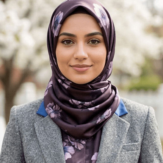 Floral Print Premium Satin Hijab Scarf – Coffee By Haya Drapes