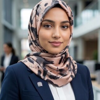 Premium Satin Georgette Hijab Scarf In Peach & Black By Haya Drapes