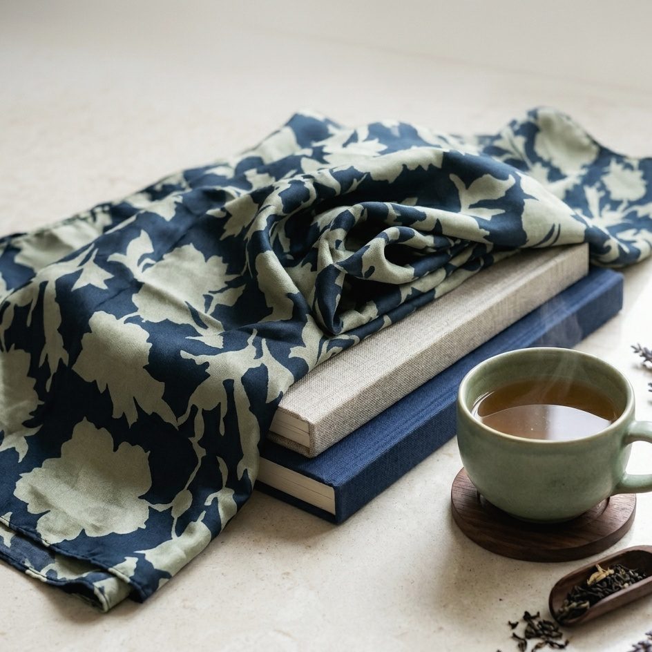 Premium Modal Satin Stole In Navy Blue & Silver Gray - Image 4