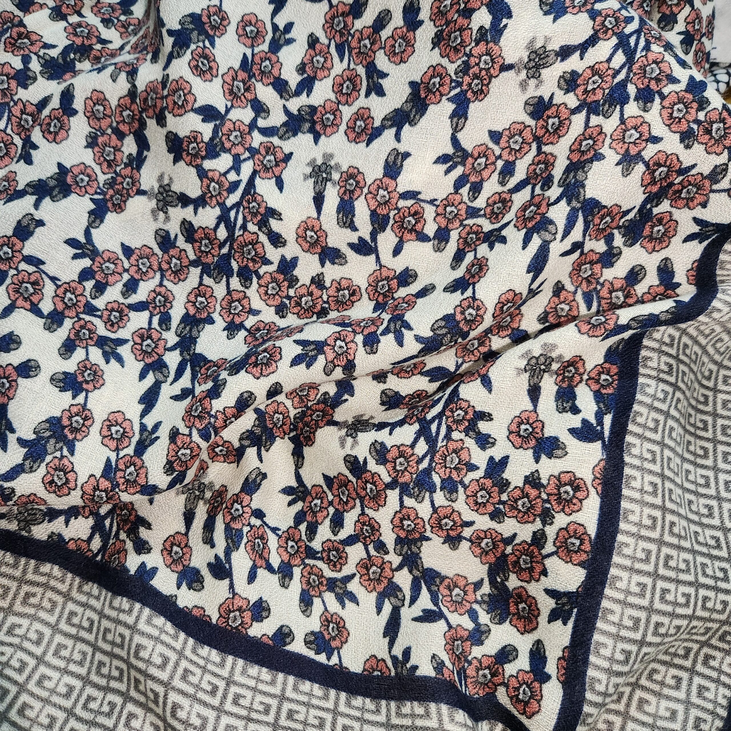 Premium Cotton Viscose Boho Floral Print Stole In Blue - Image 3