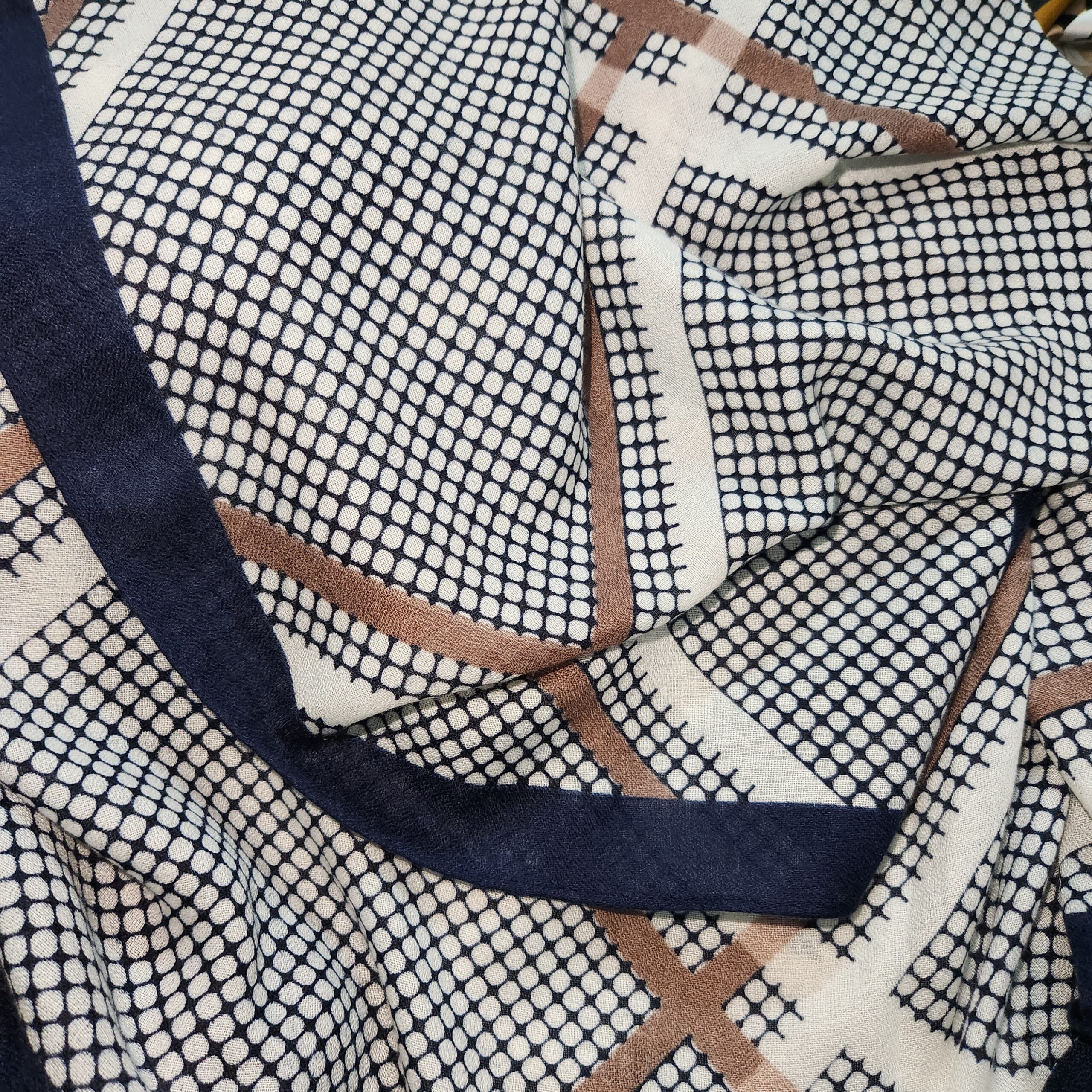 Premium Cotton Viscose Boho Diamond Print Stole In Blue - Image 3
