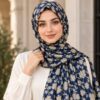 Premium Modal Satin Stole In Navy Blue & Silver Gray