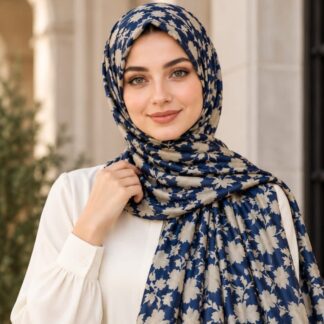 Premium Modal Satin Stole In Navy Blue & Silver Gray