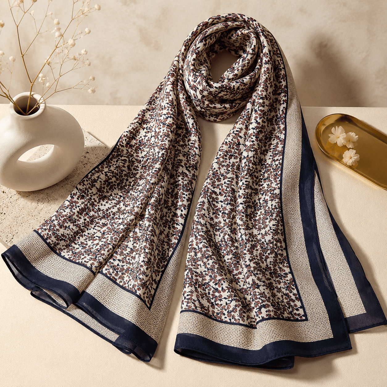 Premium Cotton Viscose Boho Floral Print Stole In Blue - Image 2