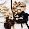 Premium Satin Pearl Scrunchies - Box of 4