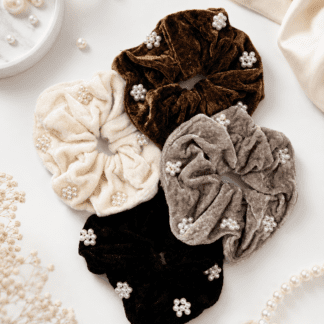 Premium Velvet Pearl Scrunchies - Box of 4