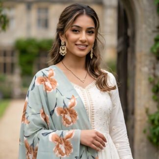 Floral Print Soft Georgette Stole - Green