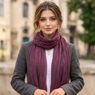 Bella Crepe Stole in Wine, Embroidered Edge