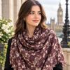 Vintage Printed Floral Cotton Scarf with Fringe Edge