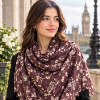 Vintage Printed Floral Cotton Scarf with Fringe Edge